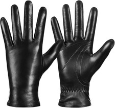 Women's SHEEPSKIN Soft Leather Winter Gloves w/ Cashmere Lining, Black Large