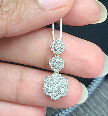 ANGEBOT! 0,75 kt 100 % natürlicher Diamant Blume Cluster Reise Anhänger 14 K Gold 25 mm