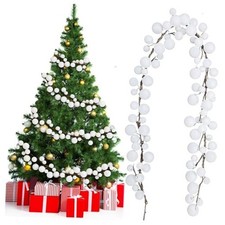 Christmas Ball Garland 6 ft Ball Ornaments 1.18, 1.57, 1.97 Inch White Glitter