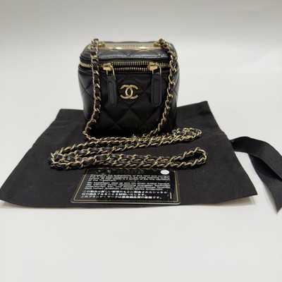 Chanel Trendy CC Mini Black Caviar Leather Top Handle Box Bag Gold 