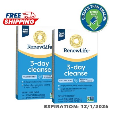 Renew Life | 3 Day Cleanse Total Body Reset | (2 PACK) 12/1/2026 Expiration