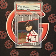 Charlie Sheen Signed Ricky Wild Thing Vaughn Autographed Baseball Card PSA AUTO