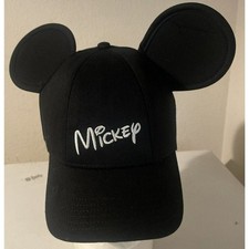 Disney Mickey Mouse Baseball Cap Ears Black Snapback White Embroidered Sz Youth