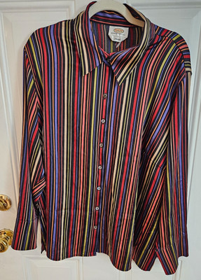 Talbot's Woman petite silk stretch button cuffed shirt 70's, disco, rainbow