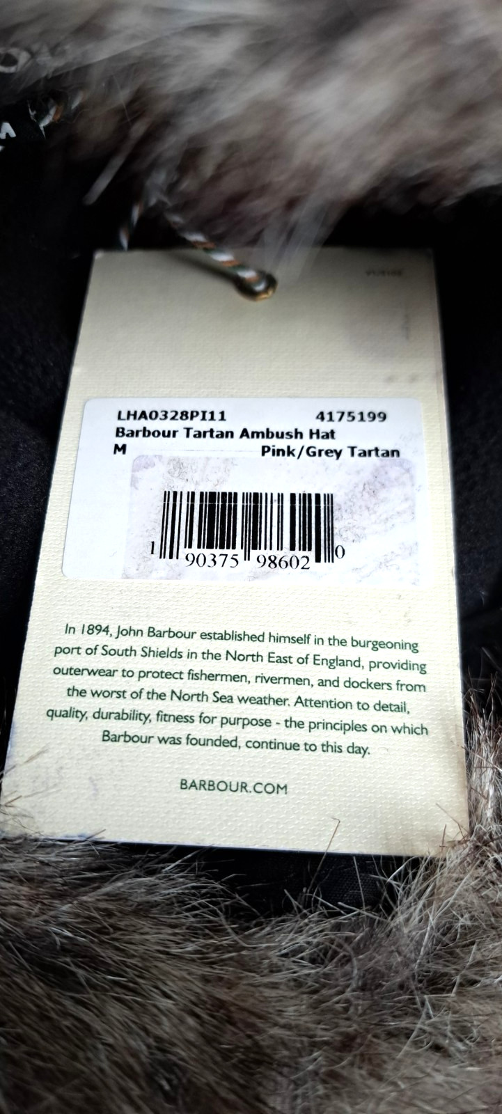 BARBOUR - TARTAN AMBUSH, Faux Fur Hat. PINK/GREY TARTAN.  M.   BNWT image 3