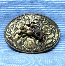 Western Bronc Riding Cowboy Belt Buckle Floral Scroll Rodeo Vtg 80s .TYC594
