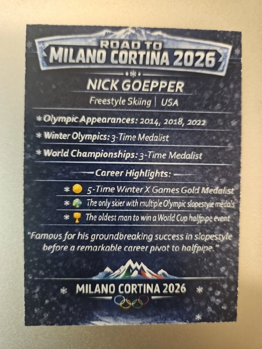 2026 Winter Olympics Caricature Card - Nick Goepper