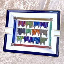 Vintage Hermes Cigar Ashtray Change Tray Porcelain Belt Pattern Les Sangles