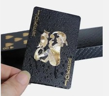 Luxury Black Waterproof Poker Playing Cards -Gold & Silver Print–Durable PVC UK✅