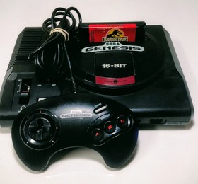 Sega Genesis Model 1 Video Game Console 1601 & Jurasic Park game Tested & Works!