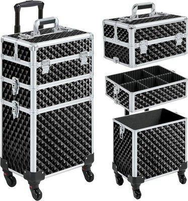 3 in 1 Professional Cosmetic Trolley Rolling Makeup Train Case For Nail Tech