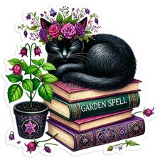 Black Cat Sleeping on Books - Vinyl Decal Sticker - Car Window - 126