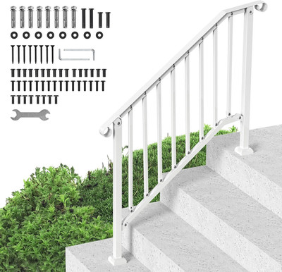 Outdoor 3-Step Handrail Kit for Seniors - White Retro Arch Design