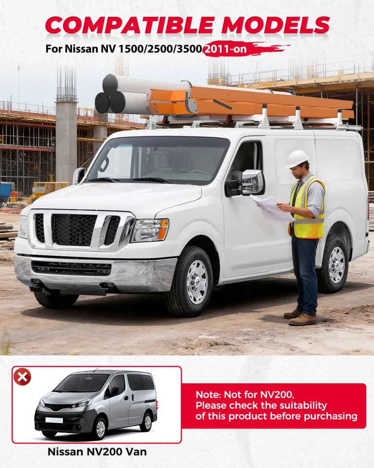 Escalera de techo sin taladro con rodillo de 24" apto para Nissan NV 2012-en, trabajo pesado 850 lb Foto 2 de 4
