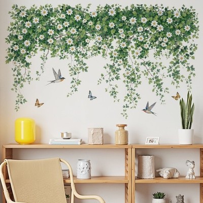Großes durchscheinendes PVC Wandsticker mit Blatt Rebe Gänseblümchen und Voge
