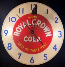Vtg Royal Crown Cola Soda ADVERTISING CLOCK Thermometer Gas Pam Oil Coca Sign