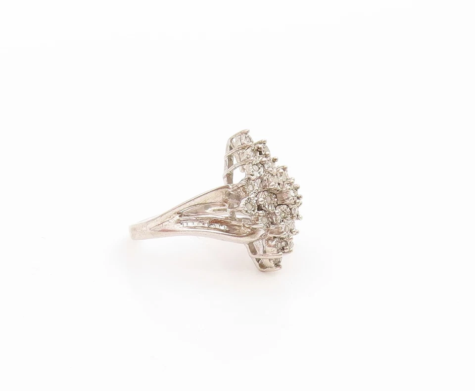 Anillo de plata de ley 925 vintage diamantes reales elegante racimo talla 8 RG34471 Foto 2 de 4