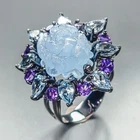 Carving gemstone Natural Aquamarine Ring 925 Sterling Silver Size 8 /R459309