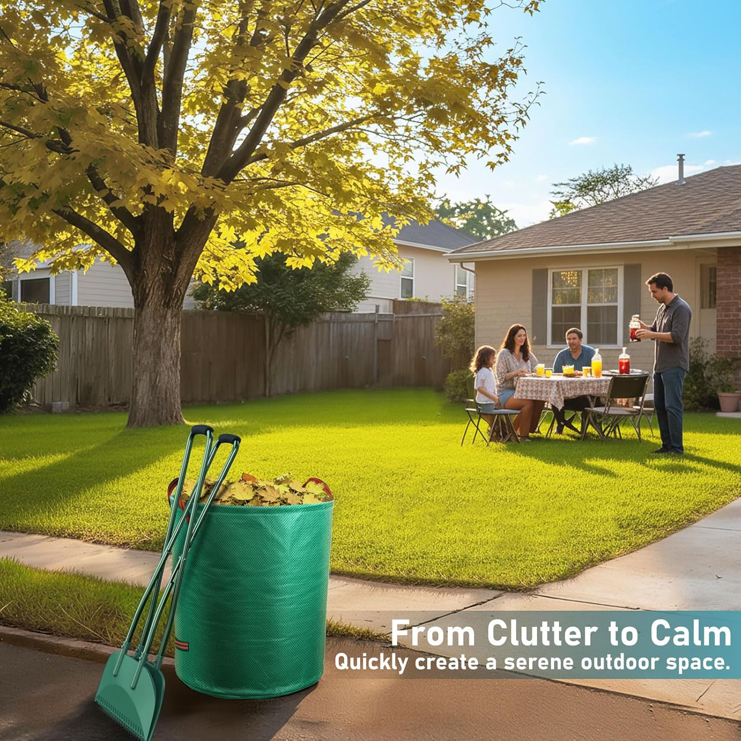 Long Handle Leaf Grabber with 32-Gallon Bag - No Bend Leaf Pickup Tool, Metal Ha