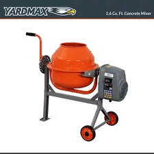 YARDMAX Concrete Mixer Portable 1.6 cu ft Solid Steel Drums HP Motor Drive Box