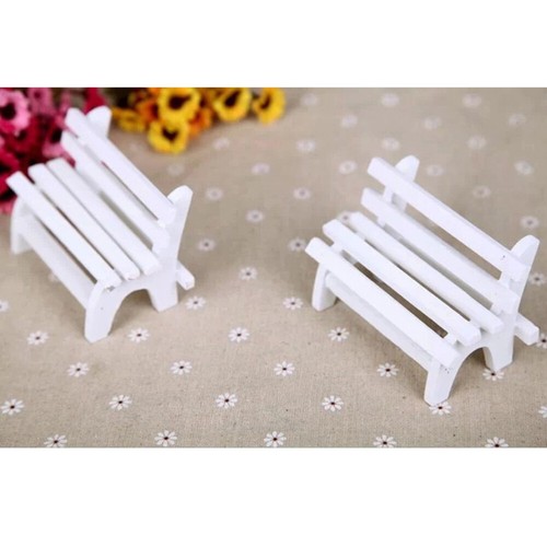 Miniature Landscape Ornament Wooden White Double Garden Bench Porch Chair for - Picture 8 of 11