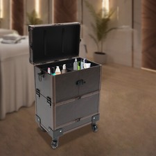 Rectangular Rolling Makeup Train Case Trolley Cosmetic Organizer Box with Mirror