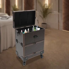 Rectangular Rolling Makeup Train Case Trolley Cosmetic Organizer Box with Mirror