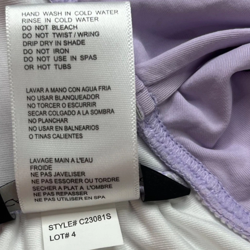 Top de natación con volantes Carmen Marc Valvo para mujer lavanda lazo trasero ojo de cerradura halter talla M Foto 4 de 4