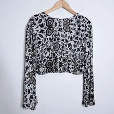 NWT Anthropologie Rohit Kamra Cropped Top Silk Effect White Black Size Small