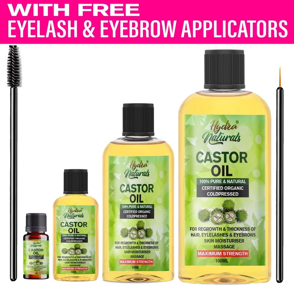 100% Pure Organic Castor Oil for Eyelashes Eyebrows Hair Growth Cold Pressed -UK