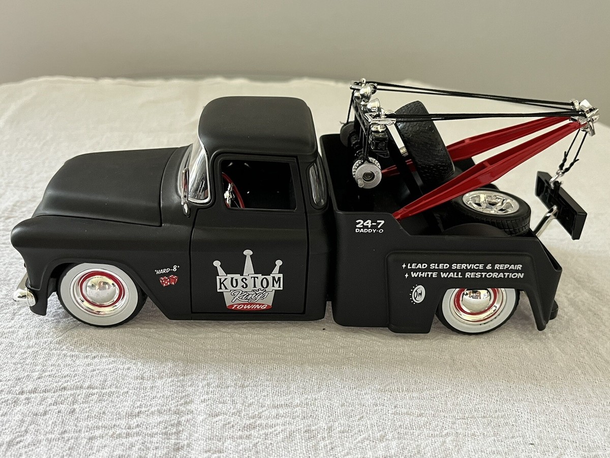 Jada 1/24 Kustom Kings Matte Black 1955 Chevy Stepside Tow Truck