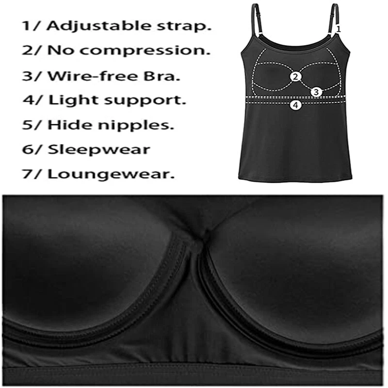 Mujeres Camisola Cami Con Chaleco Push Up Integrado Compresión Acolchado Sujetador Camisetas sin Mangas Foto 3 de 4