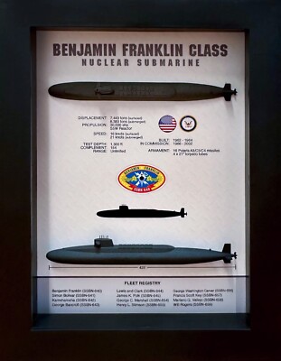 Benjamin Franklin Class, Submarine Shadow Display Box, 6'' x 8'', Black