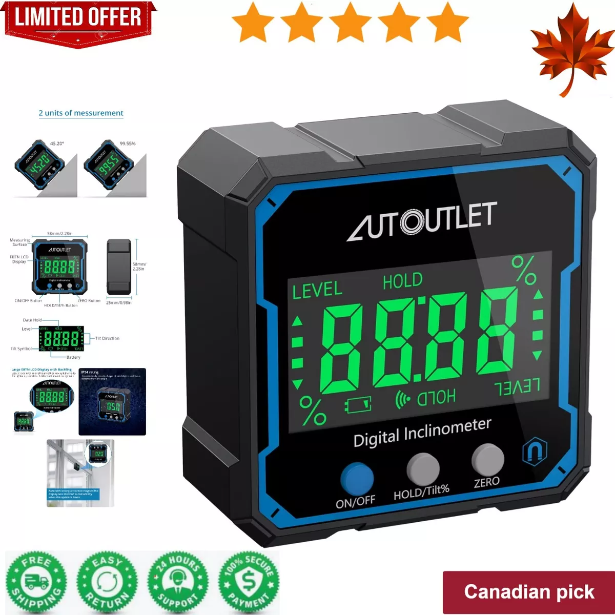 Magnetic Protractor Angle Finder Backlight Display Measurement
