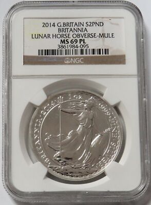2014 SILVER GREAT BRITAIN 2 POUND BRITANNIA NGC MS 69 PL LUNAR