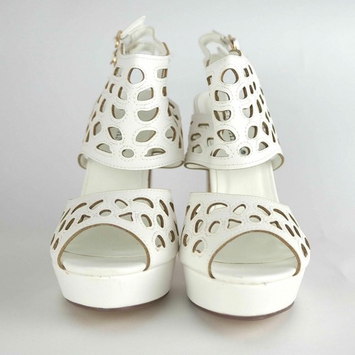 Scarpe Donna Sandalo bianco tacco 12 elegante spuntate traforate forate - Foto 3 di 6