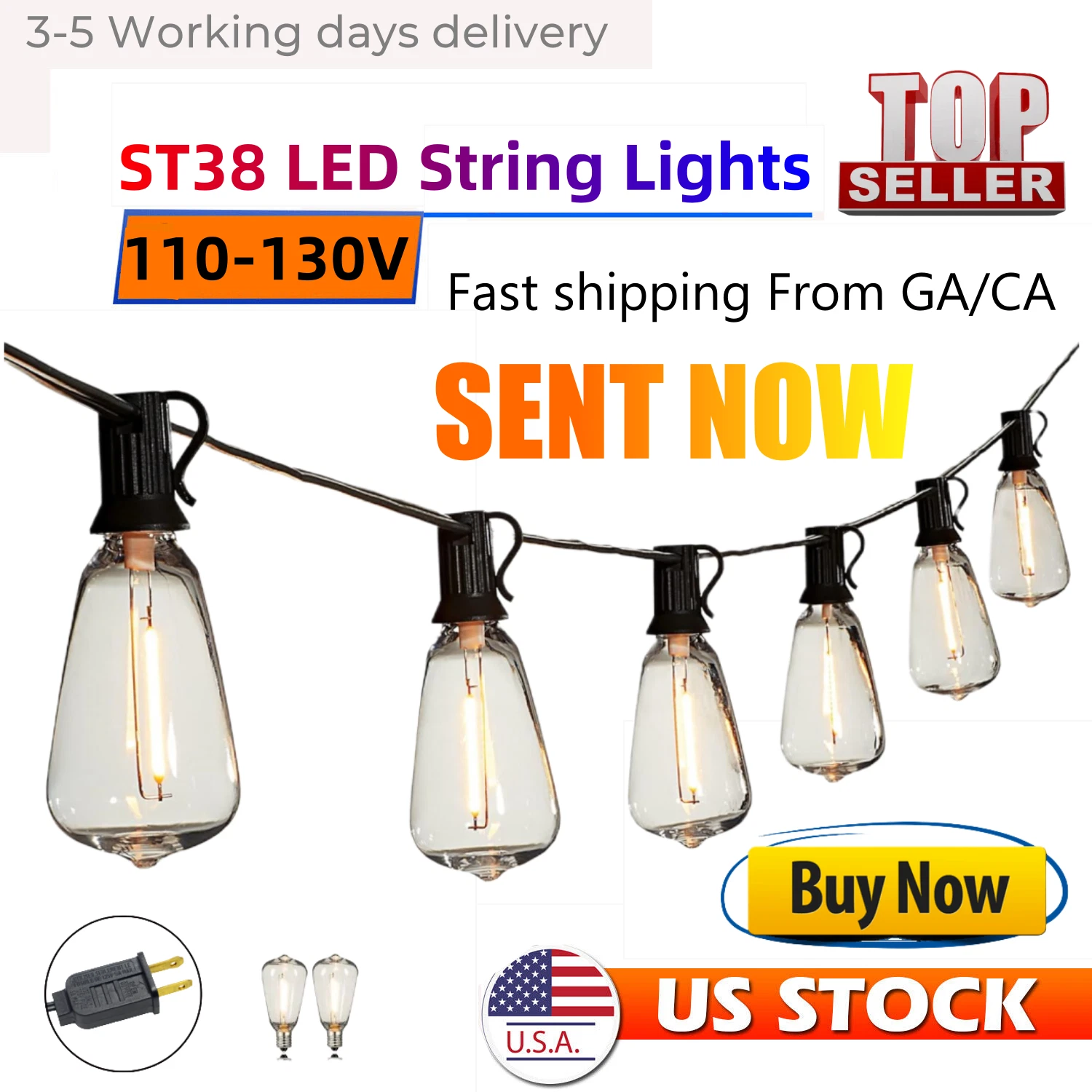100Ft 50-LED Outdoor Shatterproof String Lights for Patio Yard Porch Party Decor