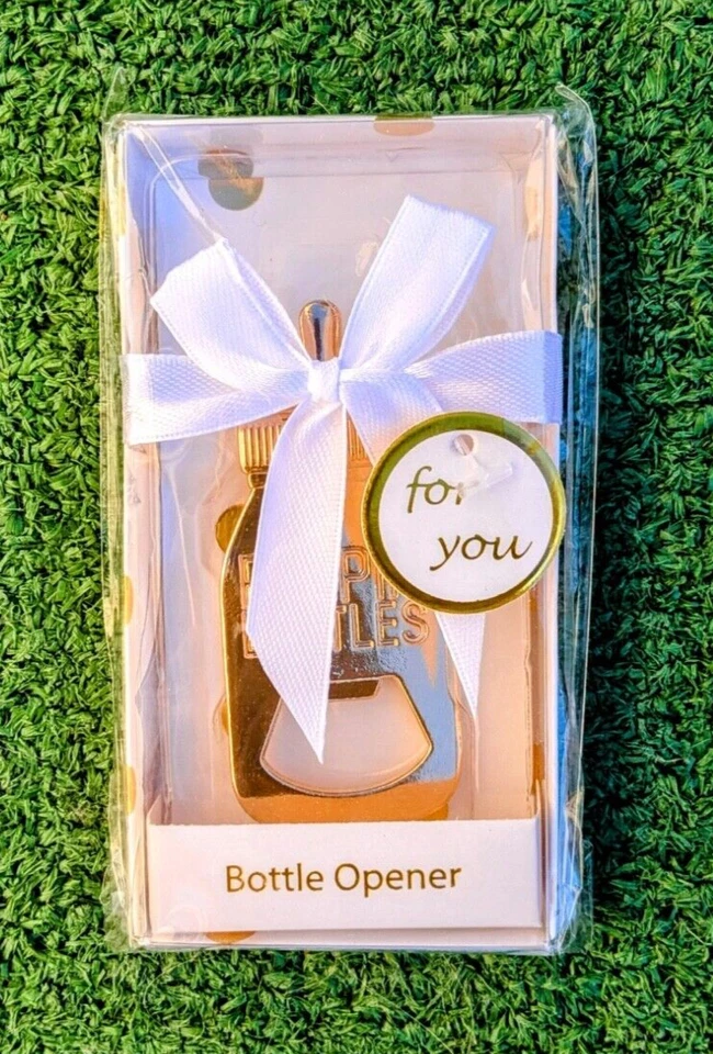 Abridor de biberones Baby Shower género neutro biberones dorados nuevo en paquete Foto 2 de 3