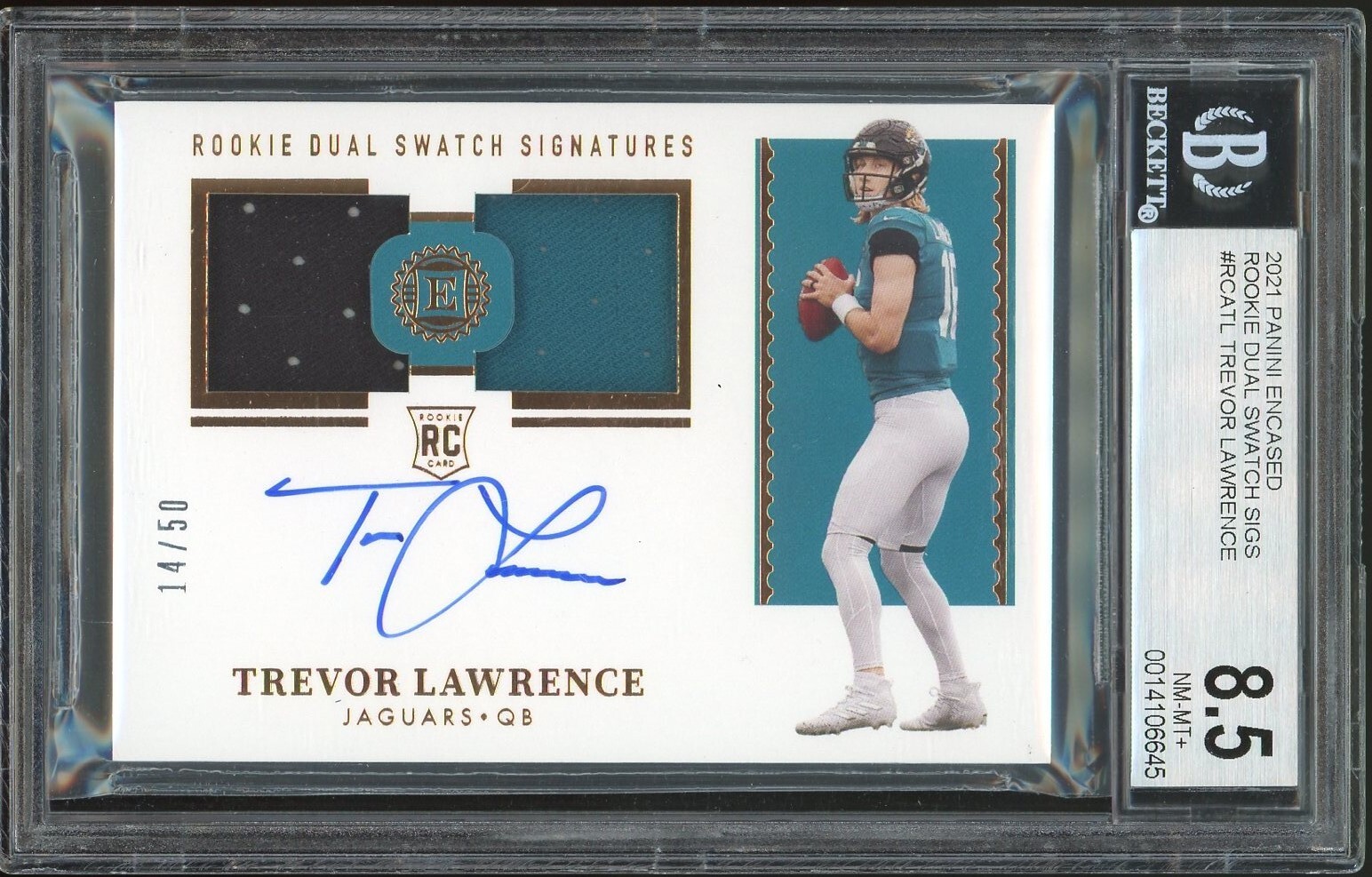 Trevor Lawrence Panini Encased Rookie Dual Swatch Signatures #RCATL Base