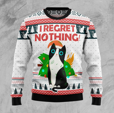 I Regret Nothing Cat Ugly Christmas Sweater, Perfect Holiday Gift