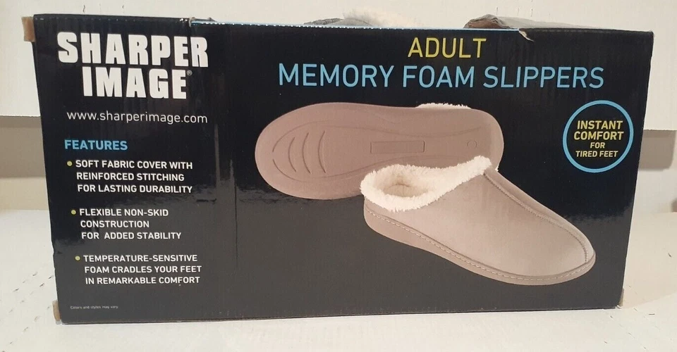 NIB Sharper Image Adult Memory Foam Slippers - Gray - Large (#644) - Image 3 of 3