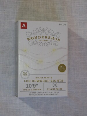 NIB Wondershop 30 Warm White LED Dewdrop Lights A, Silver Wire,10'-9'', Target rr