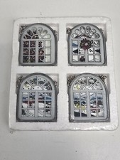 Vintage Stained Glass Window Ornaments Set of 4 Christmas Scene NOS 2.25" in