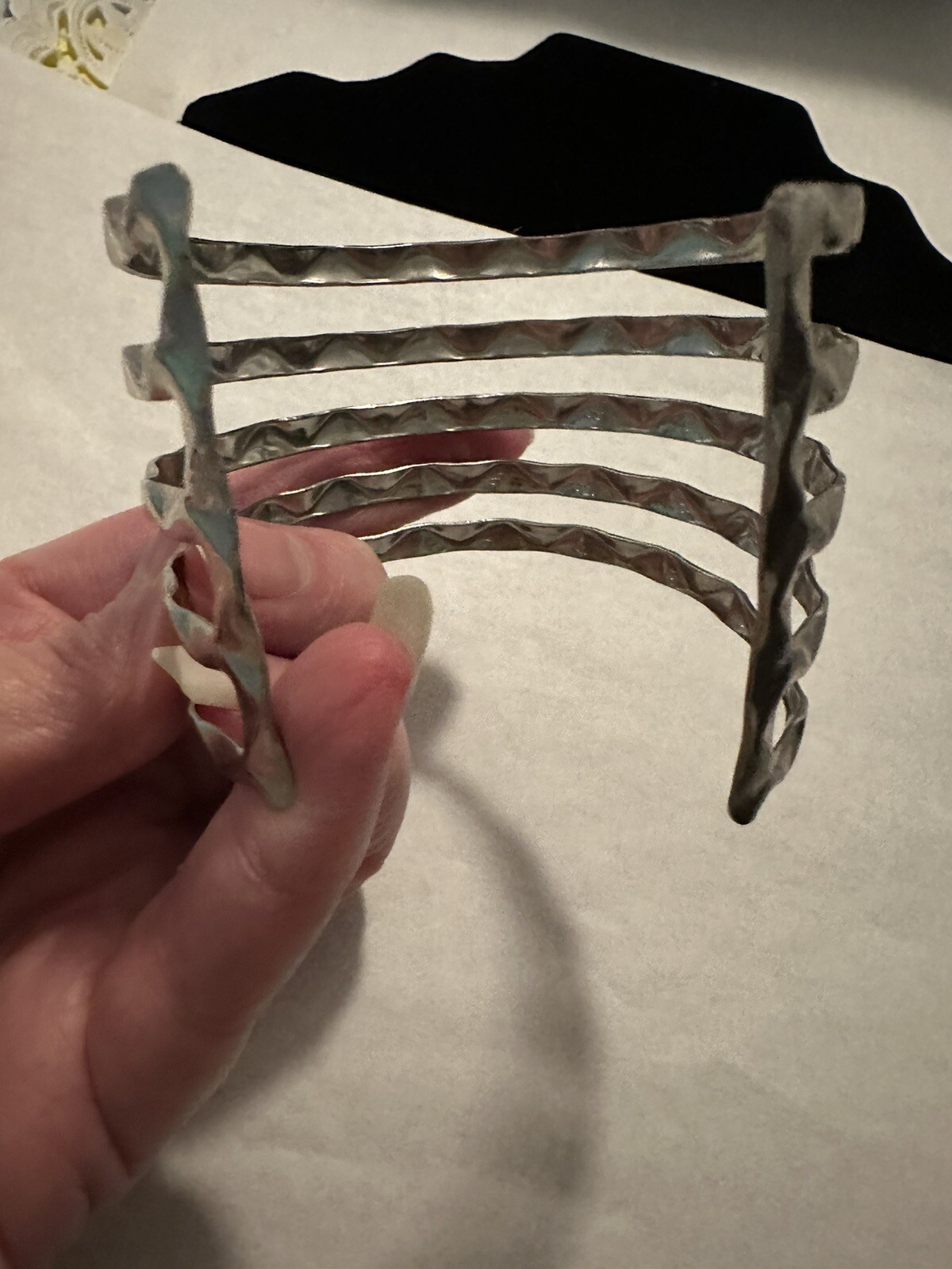 Multilayered Open Cuff Textured Wave Bracelet Sil… - image 6