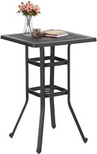 42'' Patio Bar Table Outdoor Bar Heigh Table with Umbrella Hole Cast Aluminum