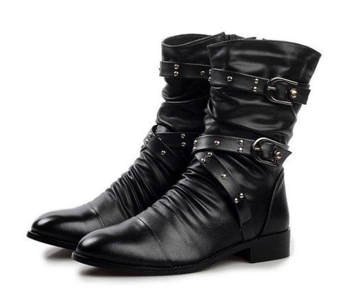 British Punk Men Gothic Pointed Toe Zip Casual Ankle Boos Shoes Black Plus Size - Picture 4 of 15