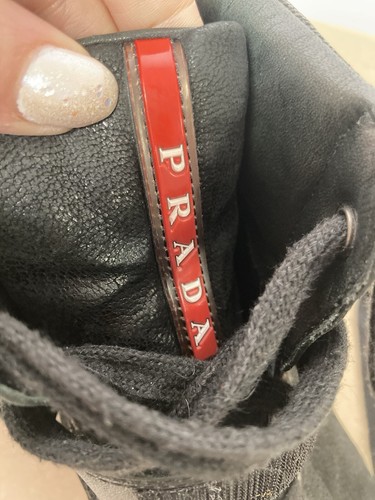 Prada Sport High Tops black Trainers Leather Suede Zip Strap Dust bag size 8.5 - Picture 19 of 24