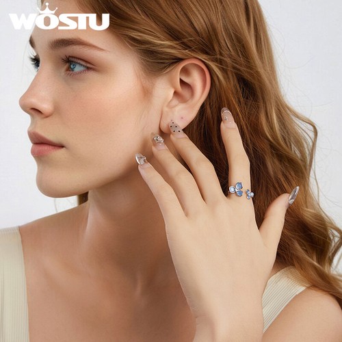 WOSTU Exquisite 925 Sterling Silver Blue Flower Open Ring Women Gifts Jewelry - Picture 4 of 18
