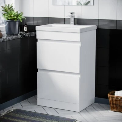 Hardie 500mm 2 Drawer White Vanity Cabinet And Basin Sink Unit Floor Standing