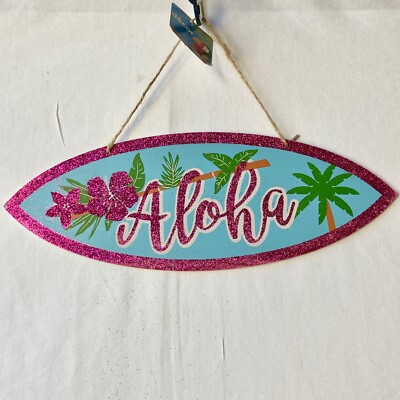 ALOHA LUAU Wood Tiki Bar Sign Surf Board Door Plaque Hawaiian